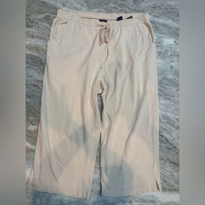 Erika Petite Medium Beige Drawstring Capri Pants Elastic Waist Casual